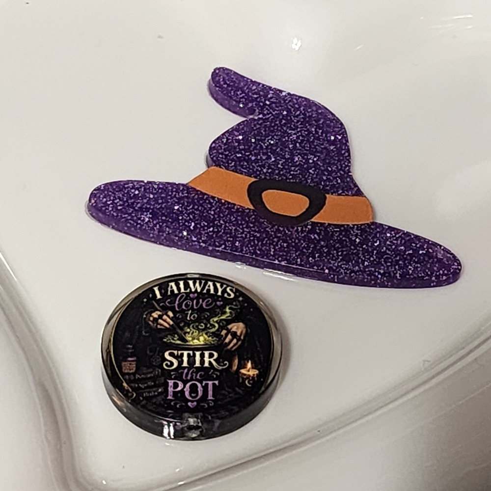 Witch Stir the Pot Flatback Focal Bead Beaded Pen Badge Keychain Halloween